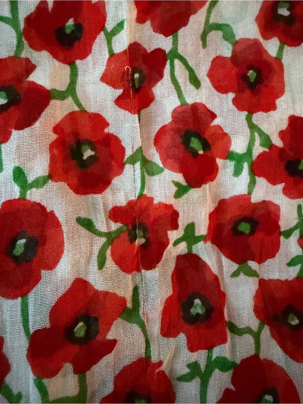 J Crew Lightweight Floral Poppy Scarf - Red & Green on Cream - Picture 2 of 10